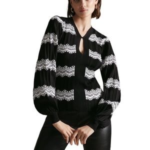 Karen Millen Scallop Lace Stripe Knitted Top